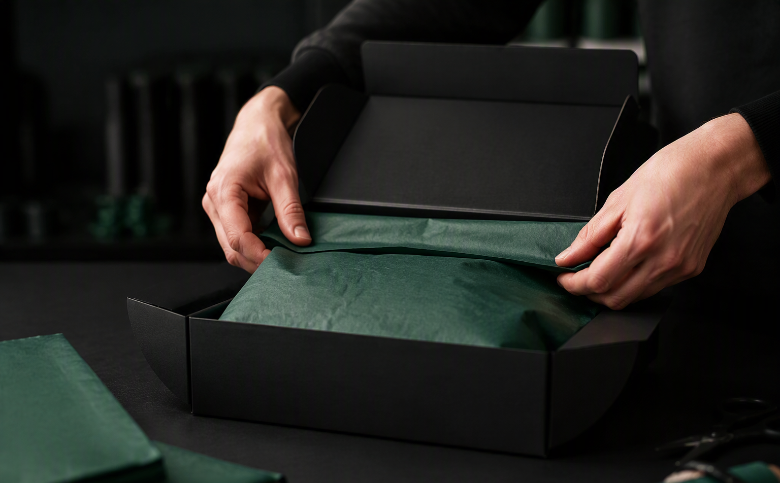 An order being packed with tissue paper